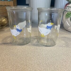Vintage Bama Jelly Jars Set of 2 Geese with Blue Ribbon Bows